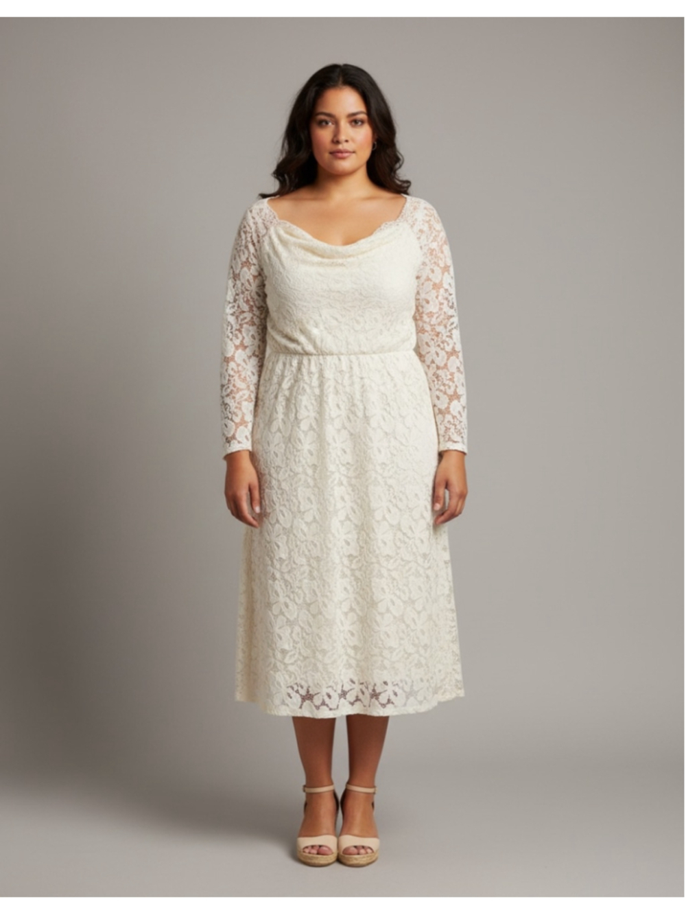 Women's Meaeor Ivory Lace Long Sleeve Dress XXL